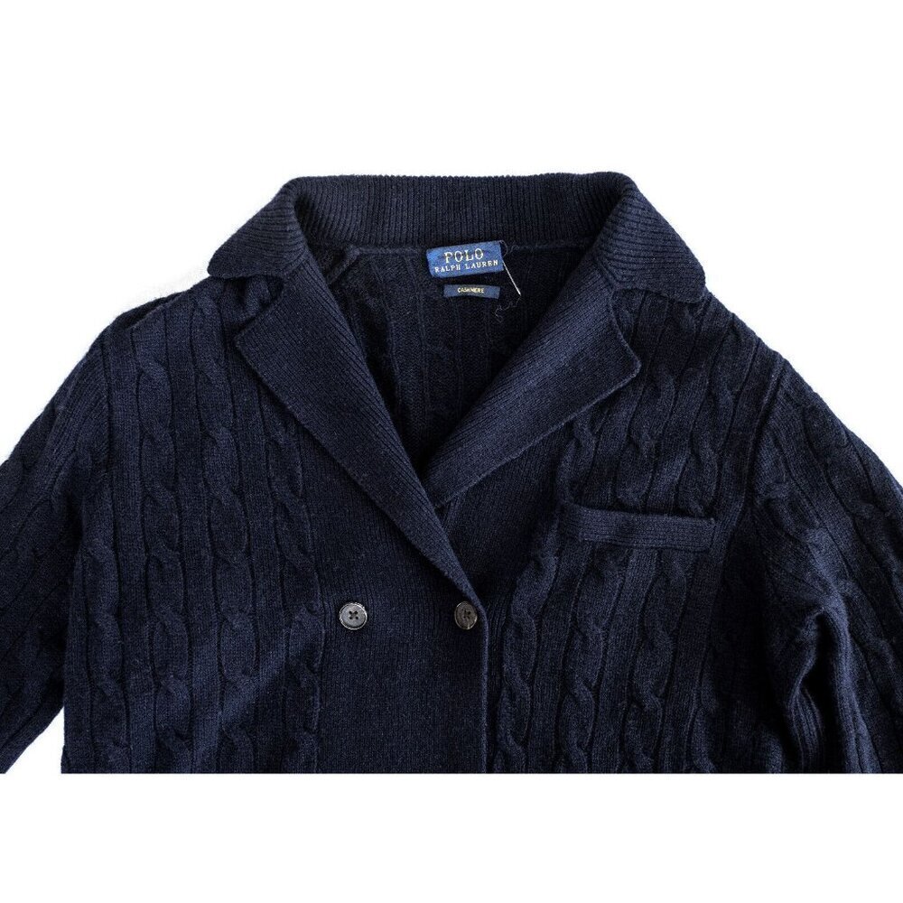 Polo Ralph Lauren 100% Cashmere Double Breasted Soft Cable Knit Navy Cardigan XS - Picture 7 of 11